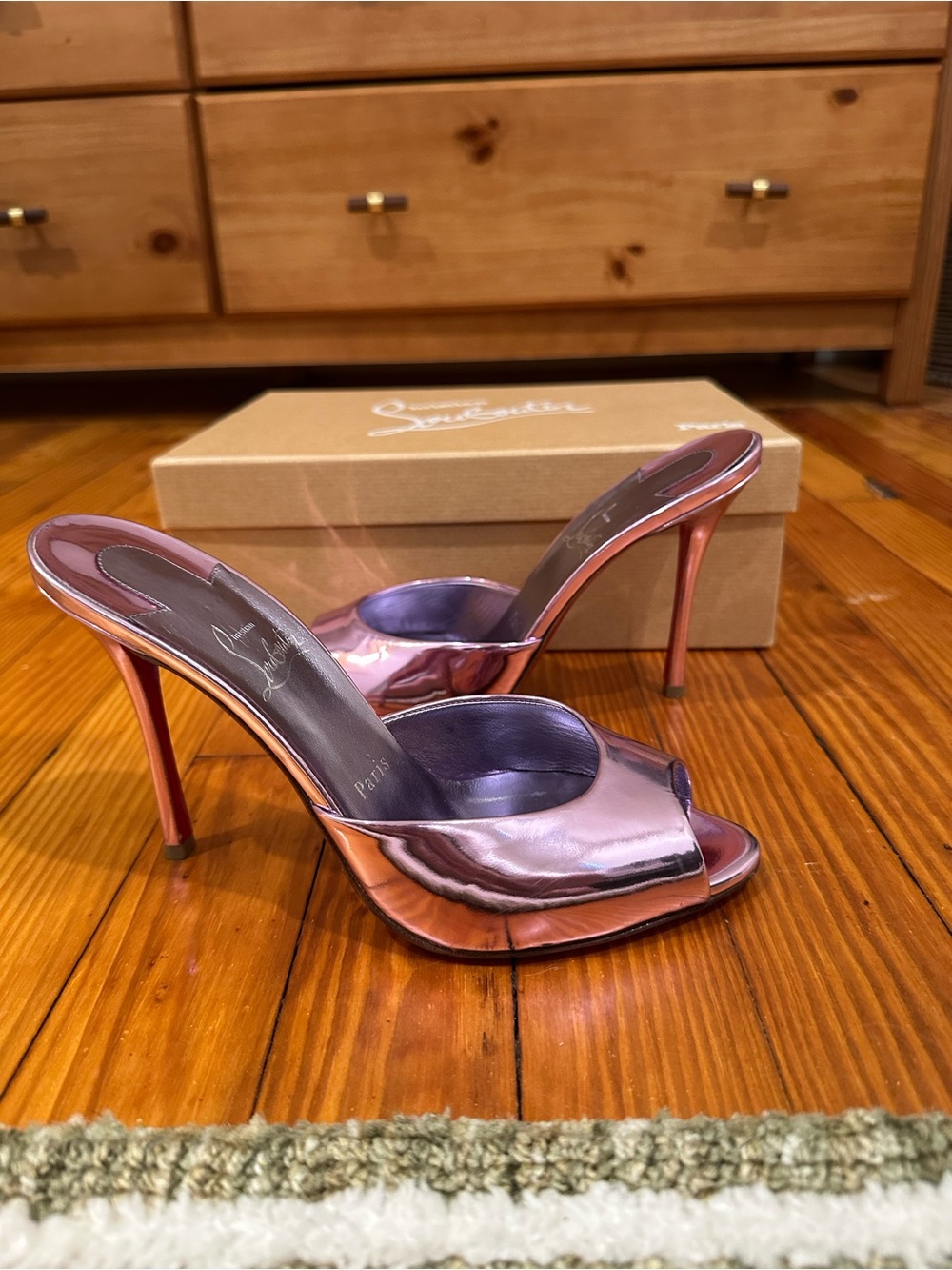Christian Louboutin Metallic Lavender Me Dolly 100mm Peep-Toe Stiletto Mules